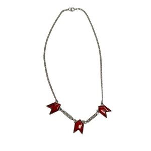 Red Faux Turquoise Triple Arrow Snail Chain Boho Tribal Necklace